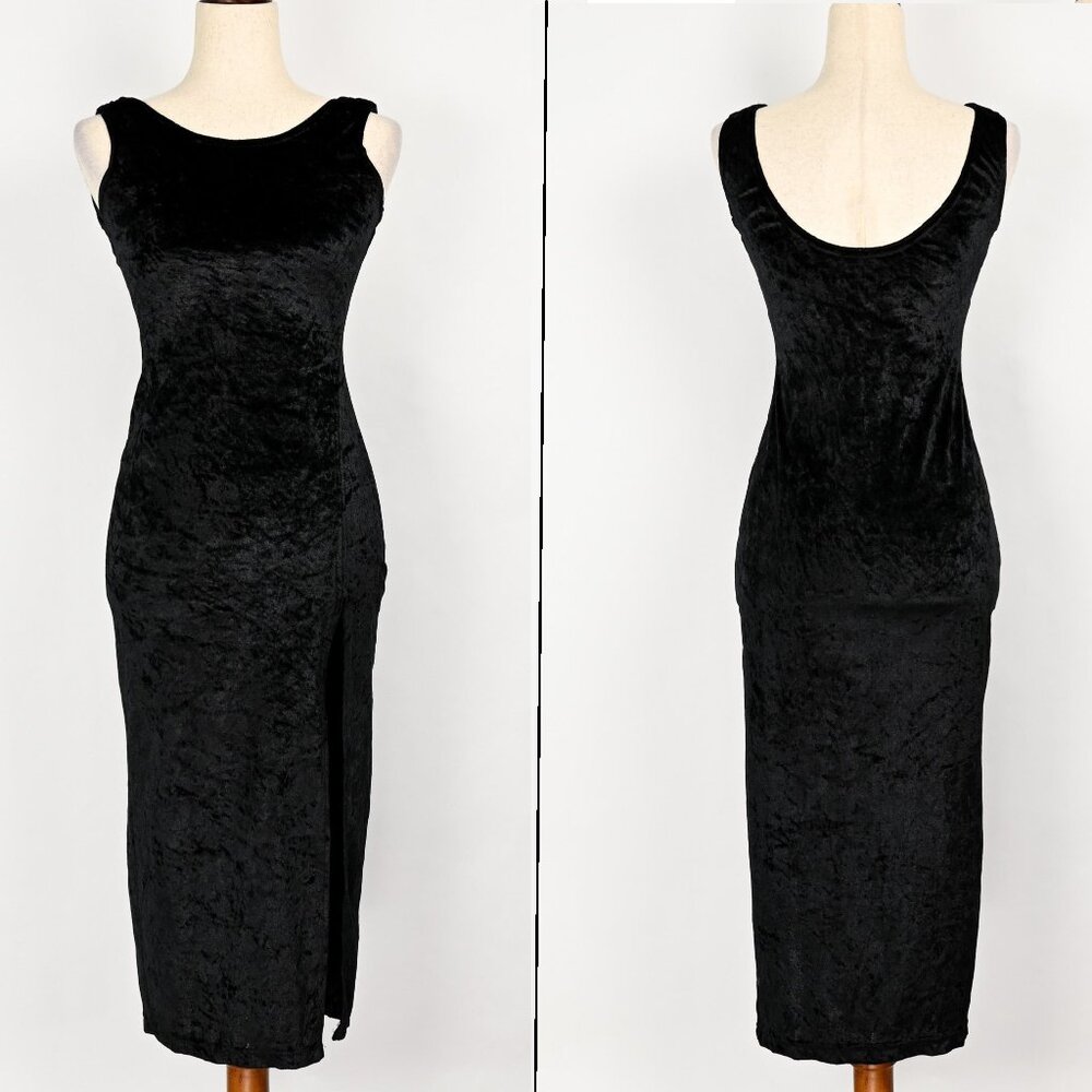 Vintage 80s Black Velvet REBELLIOUS Bodycon Dress